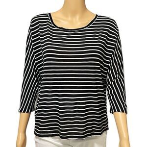 Loft Outlet Lounge Women Striped Black Soft Knit Top Sz/S